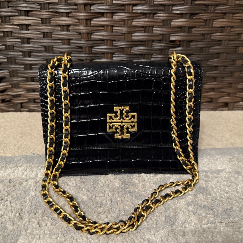 Tory Burch Black Croc-Embossed Britten